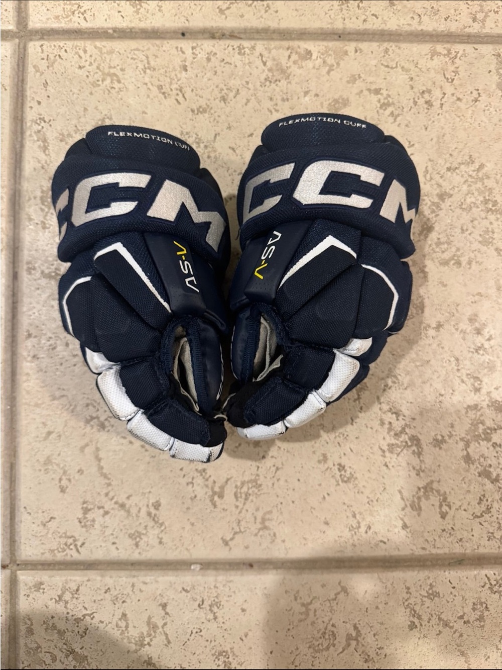 CCM Kids Navy and White Hockey Gloves